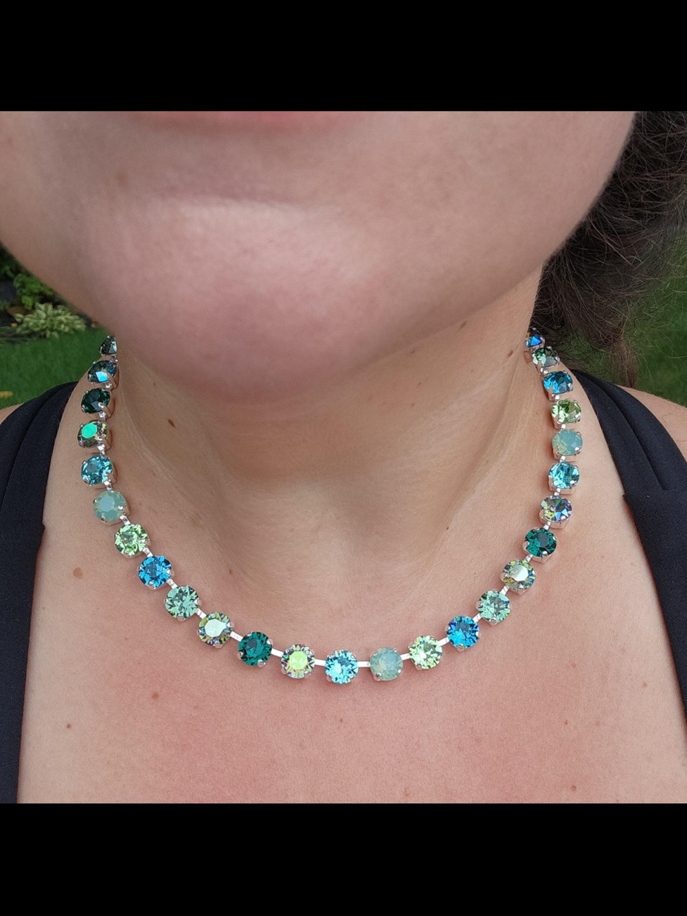 Multi-Tone Blue & Green Crystal Tennis Necklace - Women Jewelry